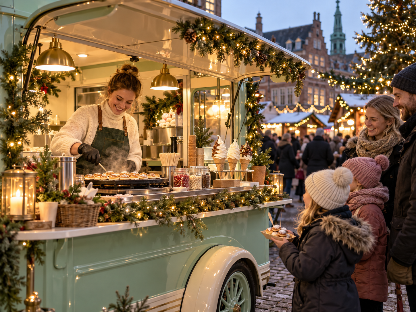 Stemningsbillede af dessertvogn ved et julemarked