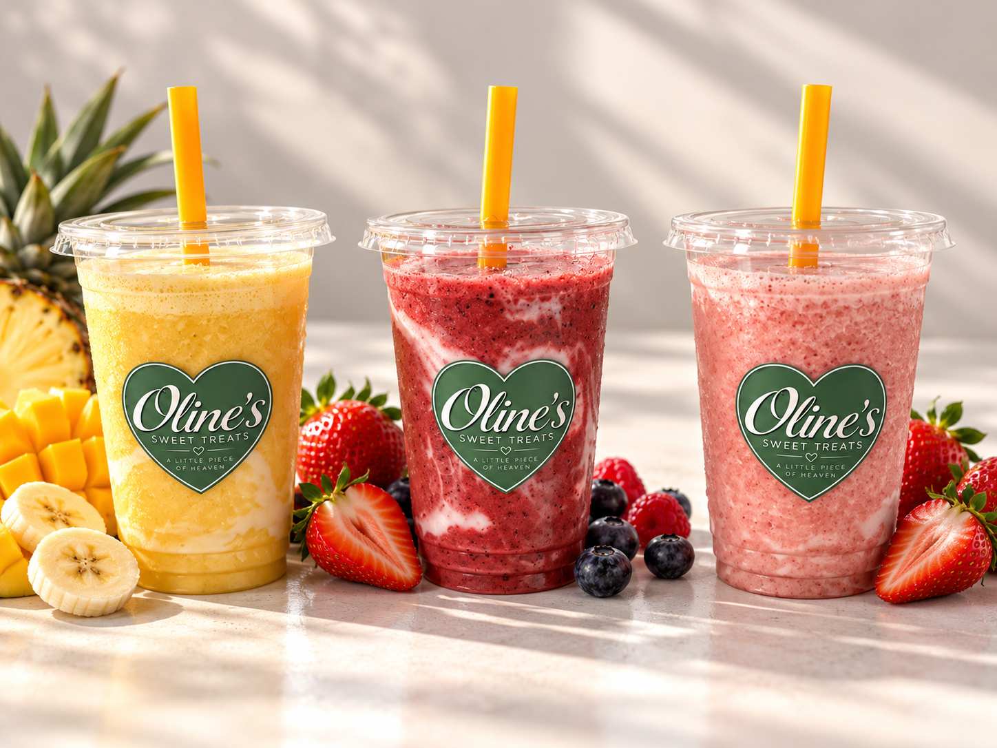 Oline’s friske smoothies med mango, bær og jordbær