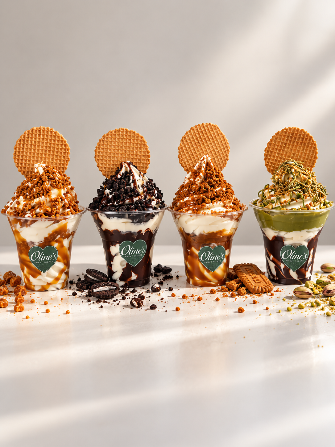 Fire Oline’s softice cups med søde toppings og vafler